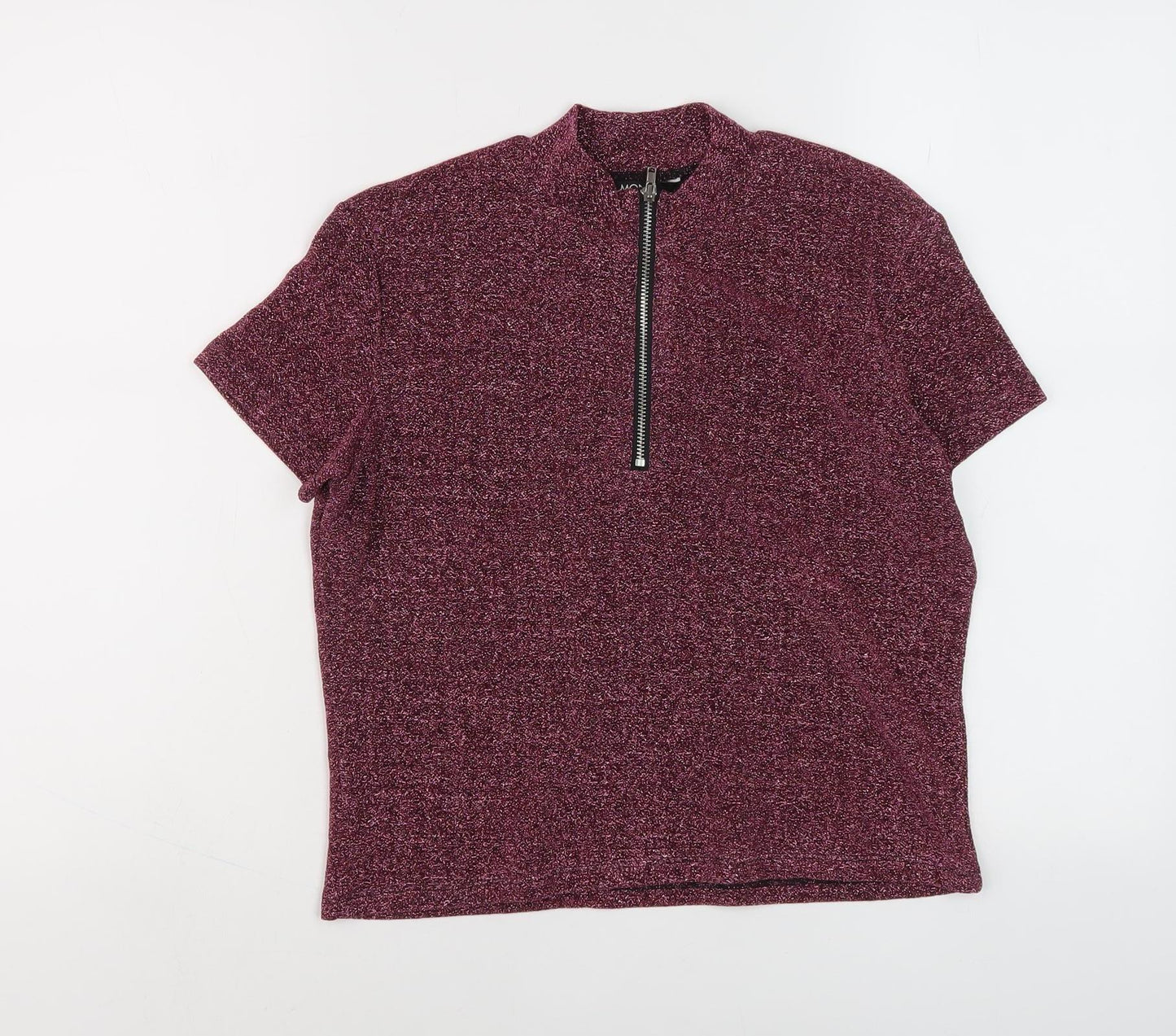 Monki Women's Purple Mock Neck Zip Top