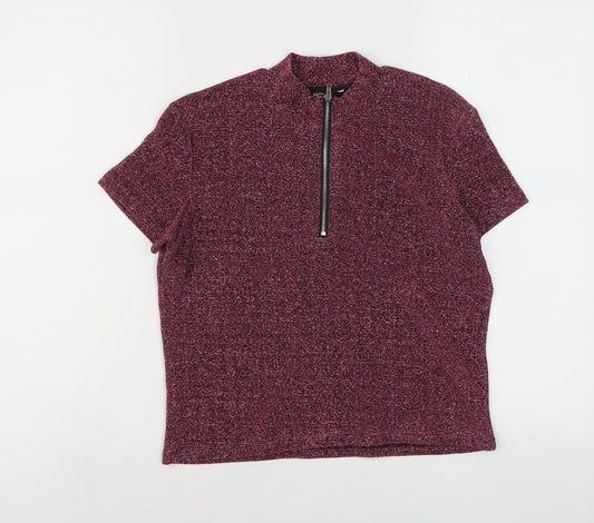 Monki Women's Purple Mock Neck Zip Top