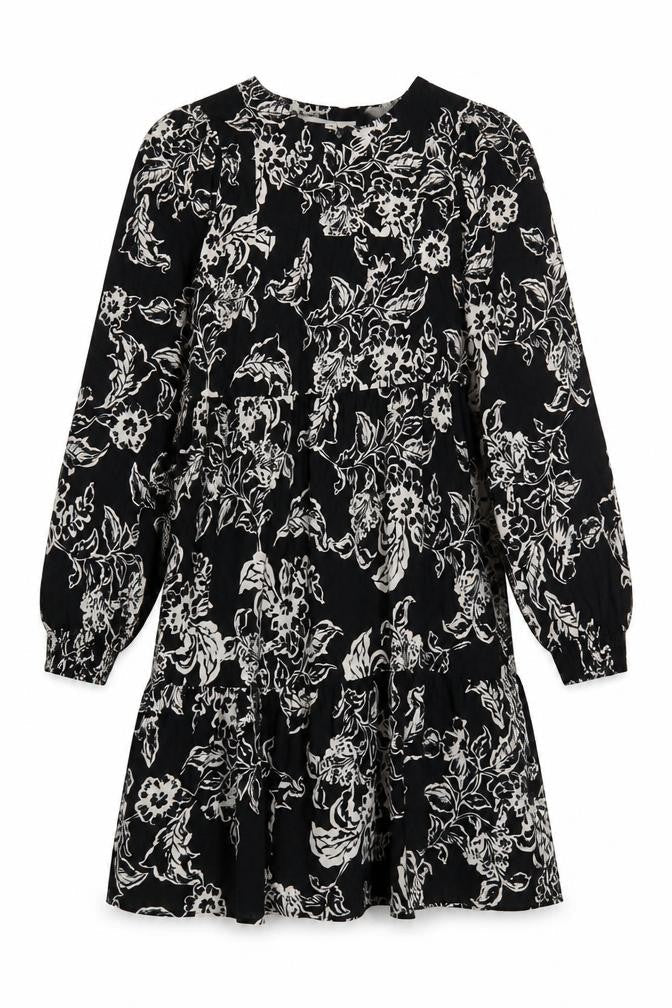 Marks and Spencer Floral Shift Dress, Size 10, Black, Long Sleeve