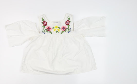Pull & Bear Women's White Floral Tunic Blouse, M