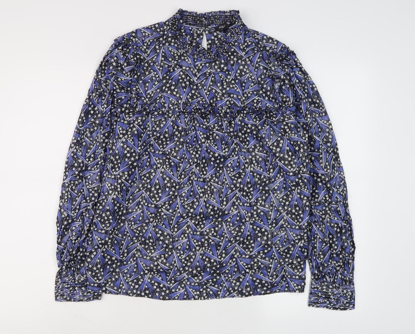 Marks and Spencer Women's Blue Geometric Blouse - Size 14