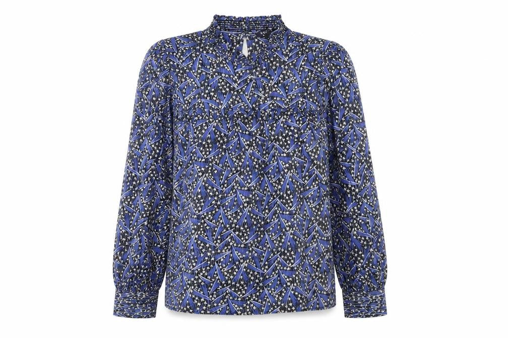 Marks and Spencer Women's Blue Geometric Blouse - Size 14