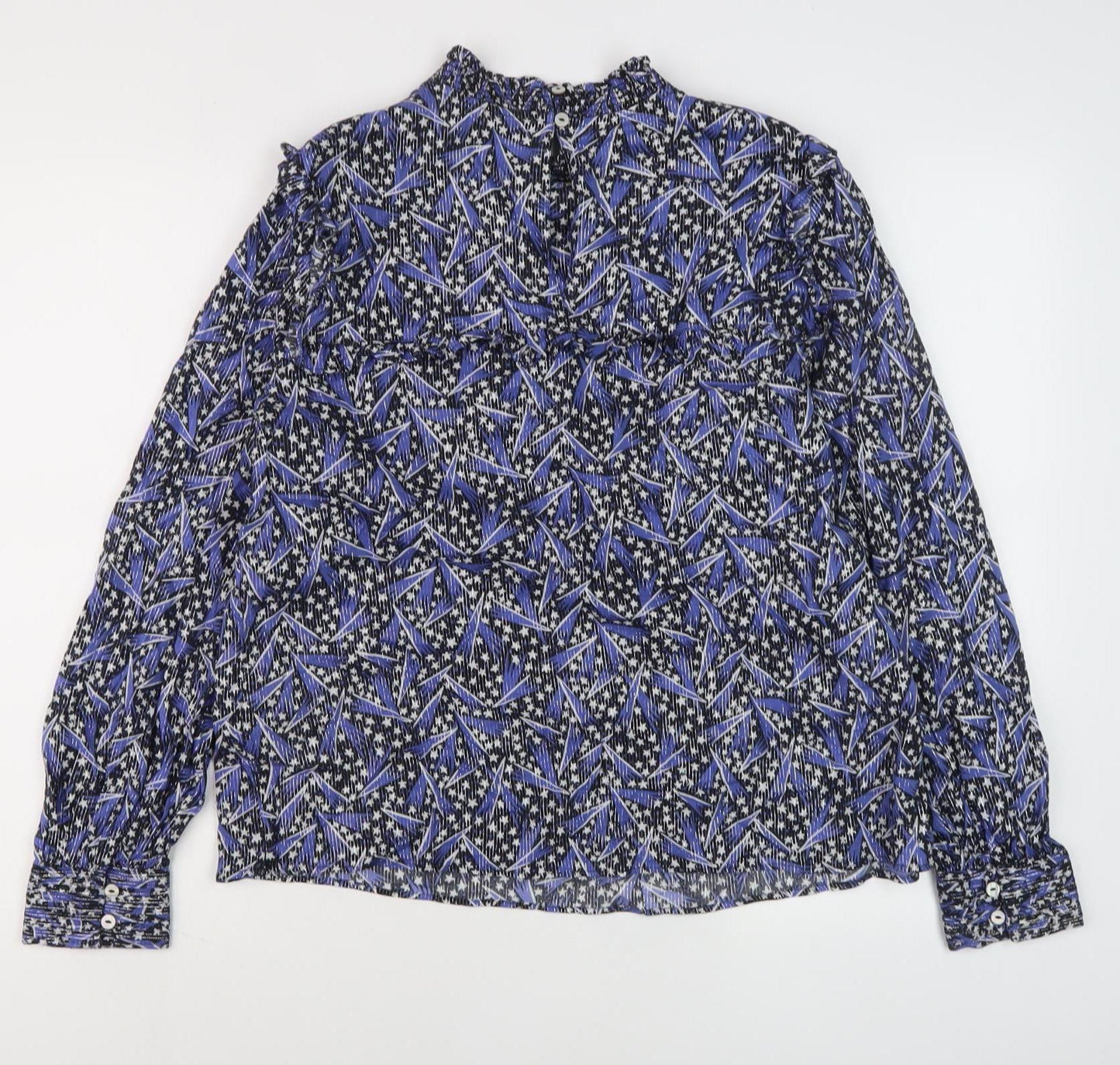 Marks and Spencer Women's Blue Geometric Blouse - Size 14