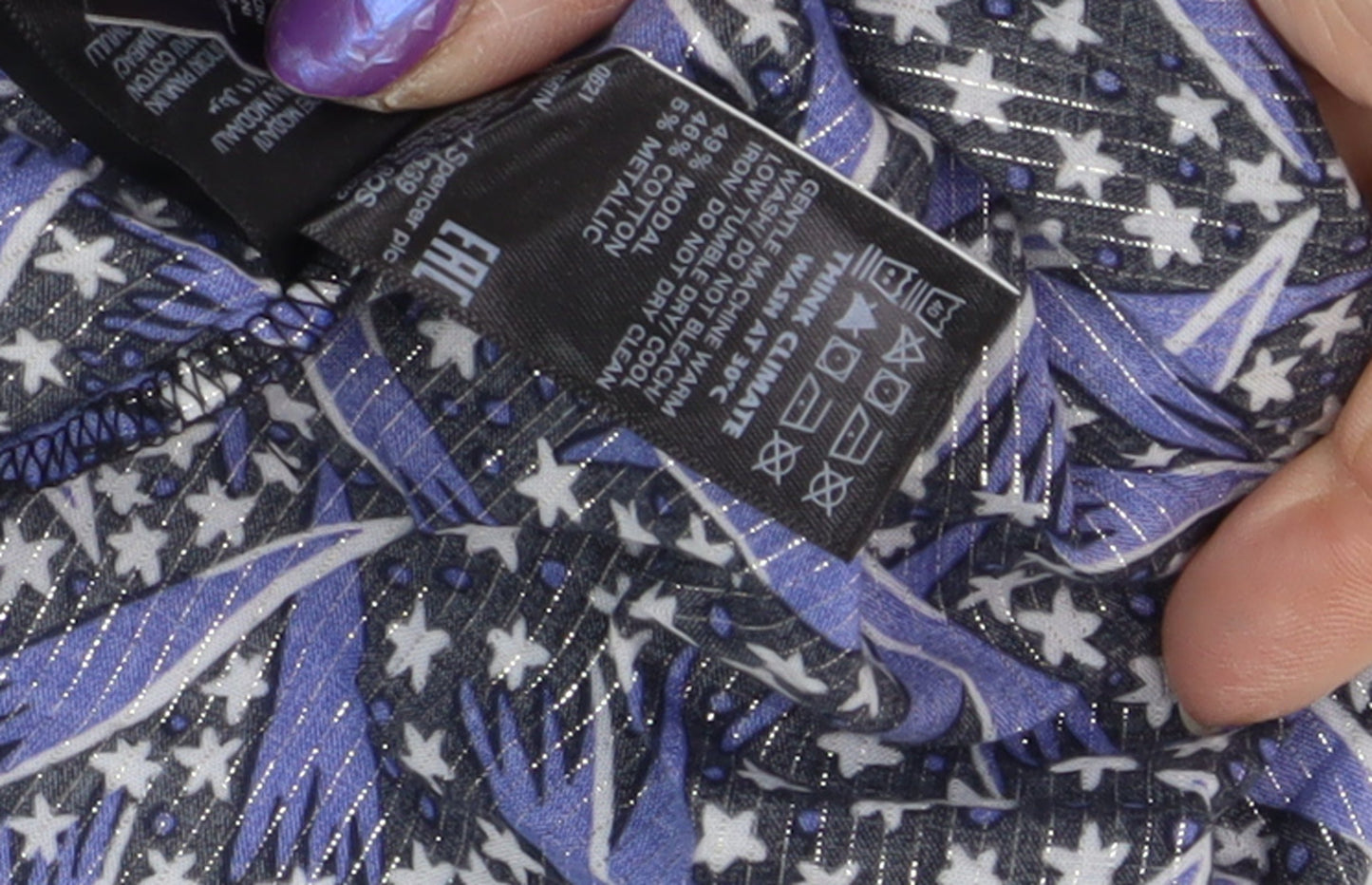 Marks and Spencer Women's Blue Geometric Blouse - Size 14