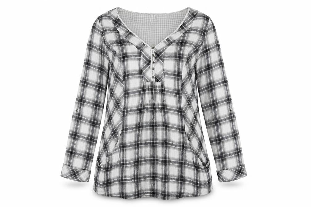 Marks and Spencer Women’s Grey Plaid Blouse, Size 12