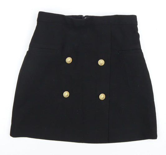 H&M Women's Black Pencil Skirt, Size 8, Button Accents
