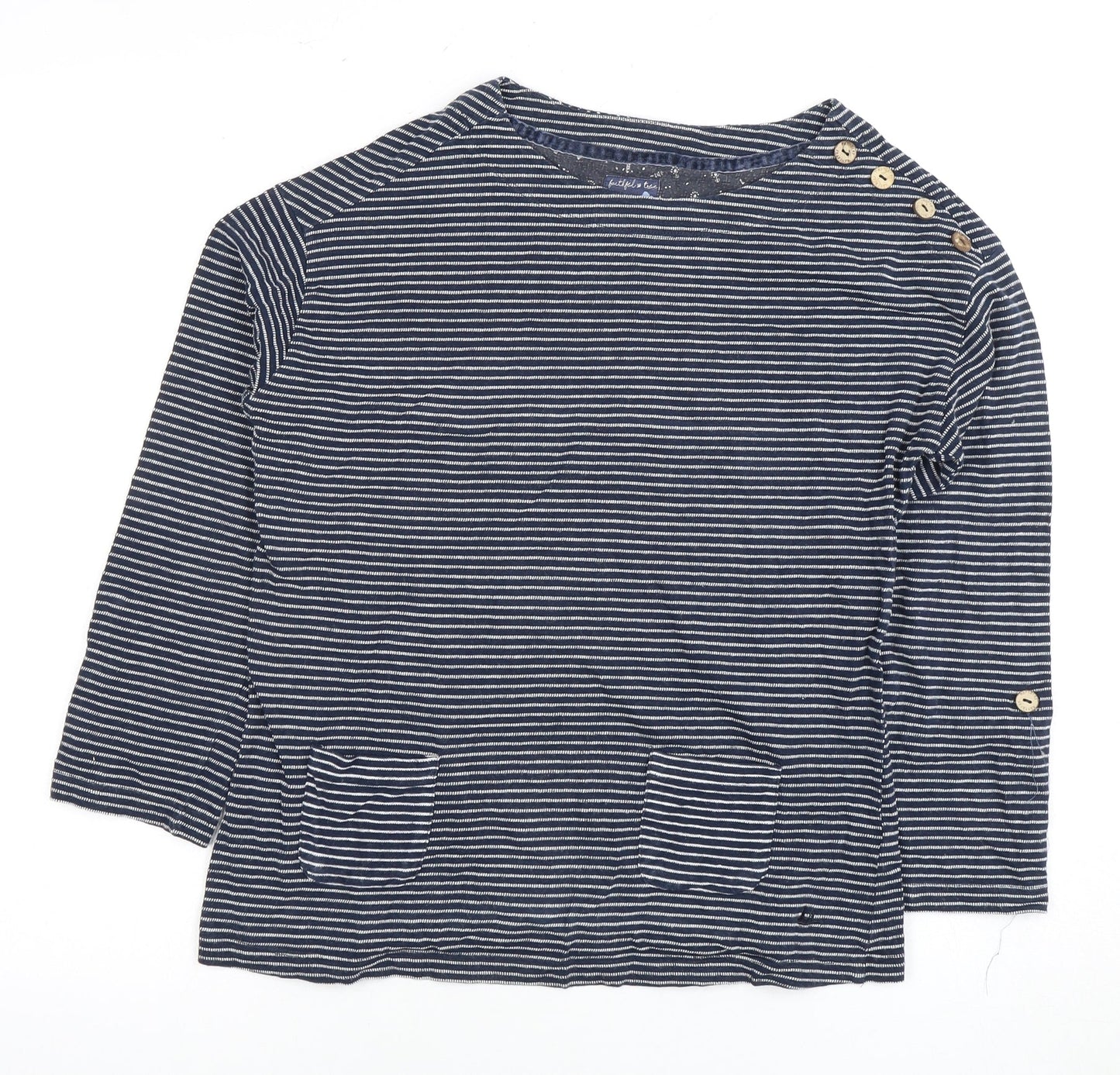 White Stuff Women's Blue Striped Jersey Top Size 10