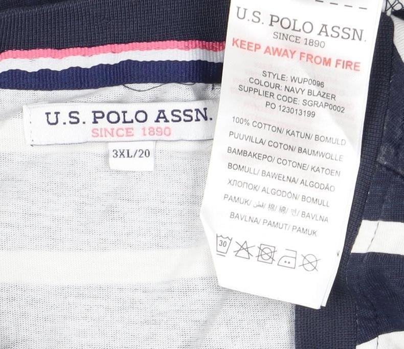 U.S. Polo Assn. Unisex Blue Striped T-Shirt Size 20 Cotton