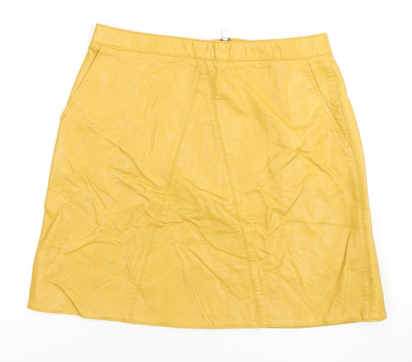 Zara Basic Women's Yellow Midi Straight Zip Skirt, Size 12