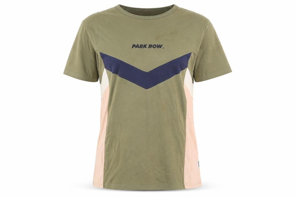 Park Row Women's Green Colourblock T-Shirt - Medium
