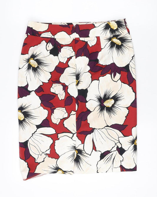 Ann Taylor Women's Red Floral Pencil Skirt Size 2