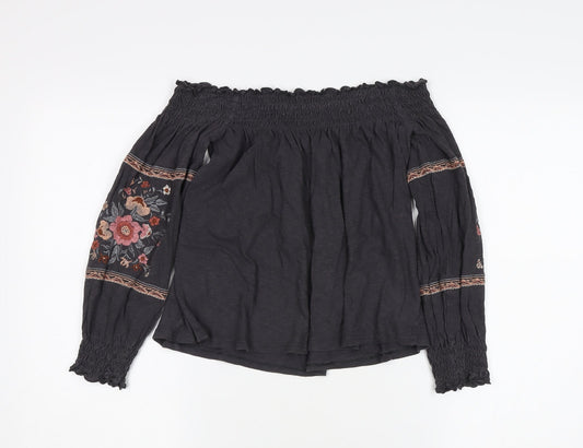 American Eagle Girls Black Floral Blouse S Off Shoulder