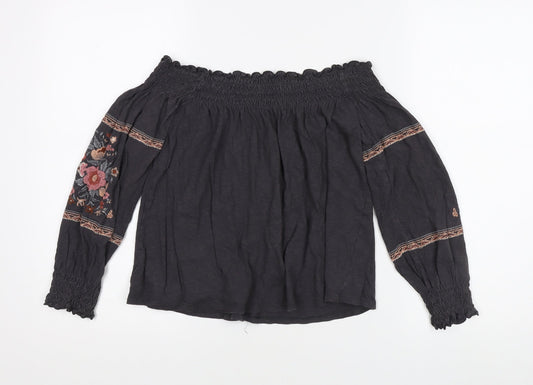 American Eagle Girls Black Floral Blouse S Off Shoulder