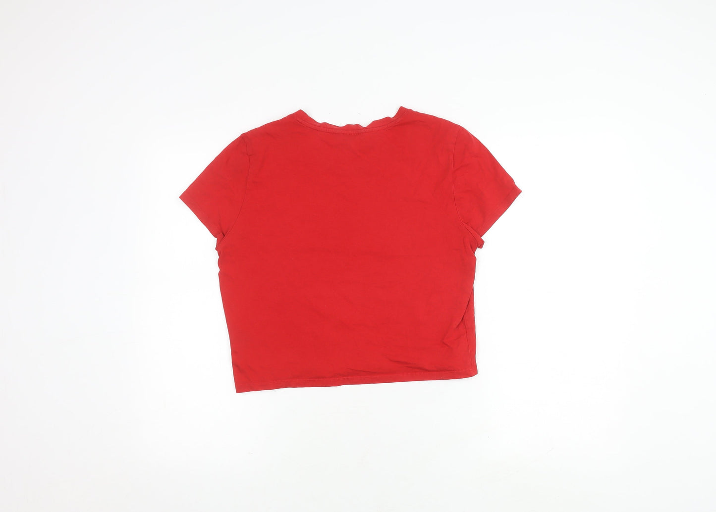 Monki Women's Red Cropped T-Shirt, Crew Neck, Size M