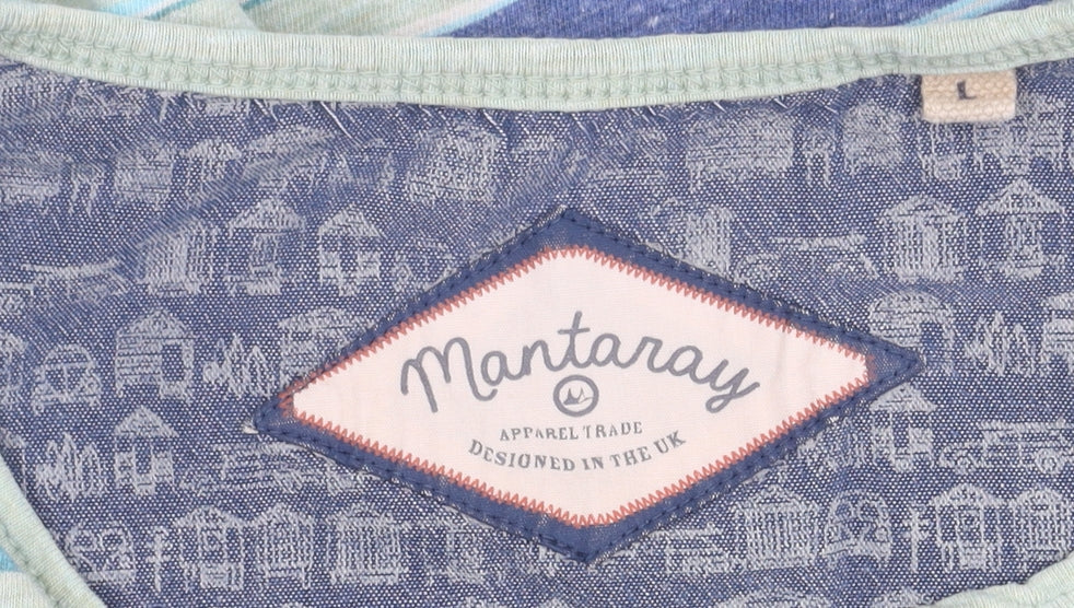 Mantaray Unisex Multicoloured Striped Henley T-Shirt L
