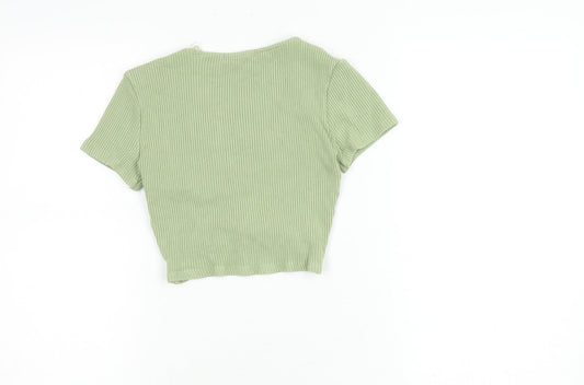 Pull & Bear Women's Green Cropped Knit T-Shirt M