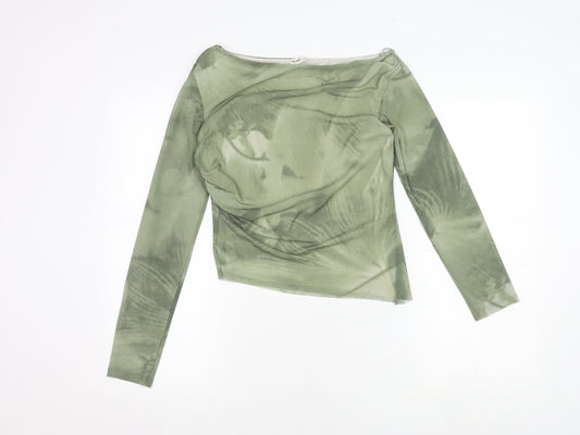 Pull&Bear Women's Green Mesh Blouse, Size M