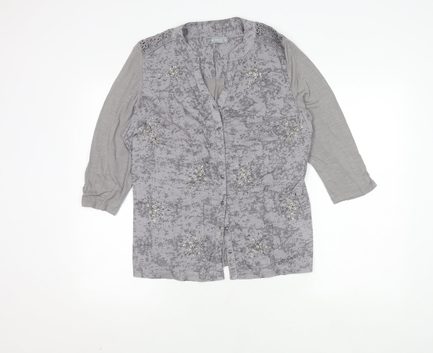 Marks and Spencer Women's Grey Button-Up Top Size 14