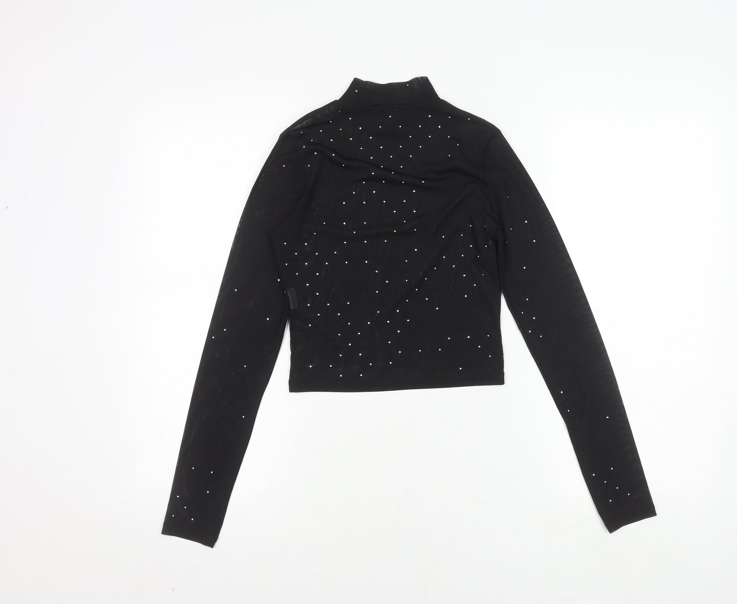 Pull & Bear Women's Black Crop Top Size 2 Long Sleeve
