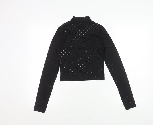 Pull & Bear Women's Black Crop Top Size 2 Long Sleeve
