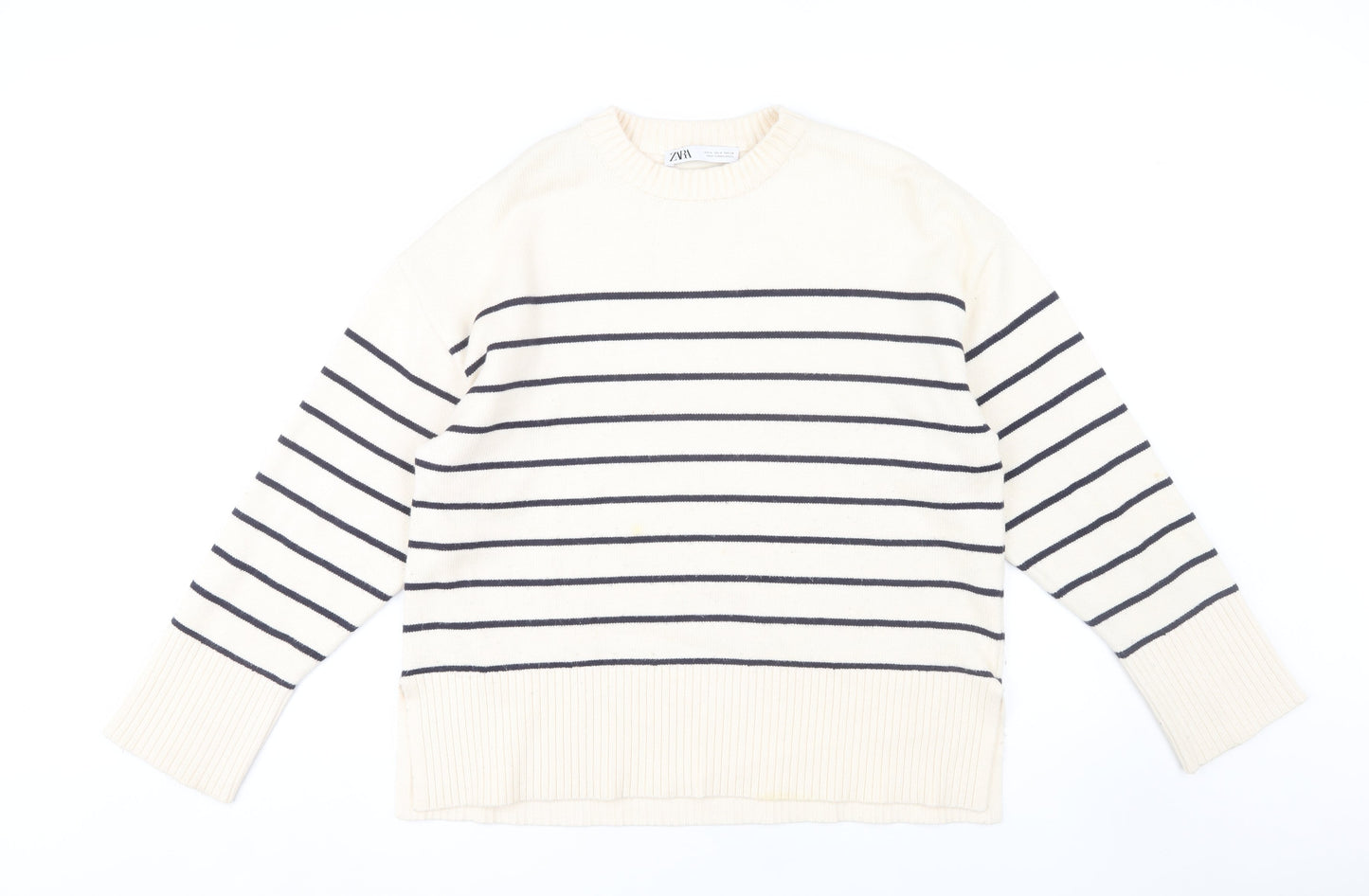 Zara Women's Ivory Striped Pullover Jumper Size 12