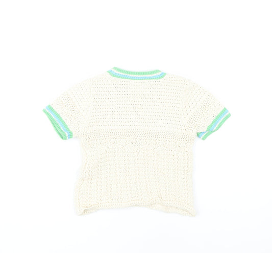 Zara Girls Ivory Crochet Jumper, Size 8-9, Short Sleeve Floral Design