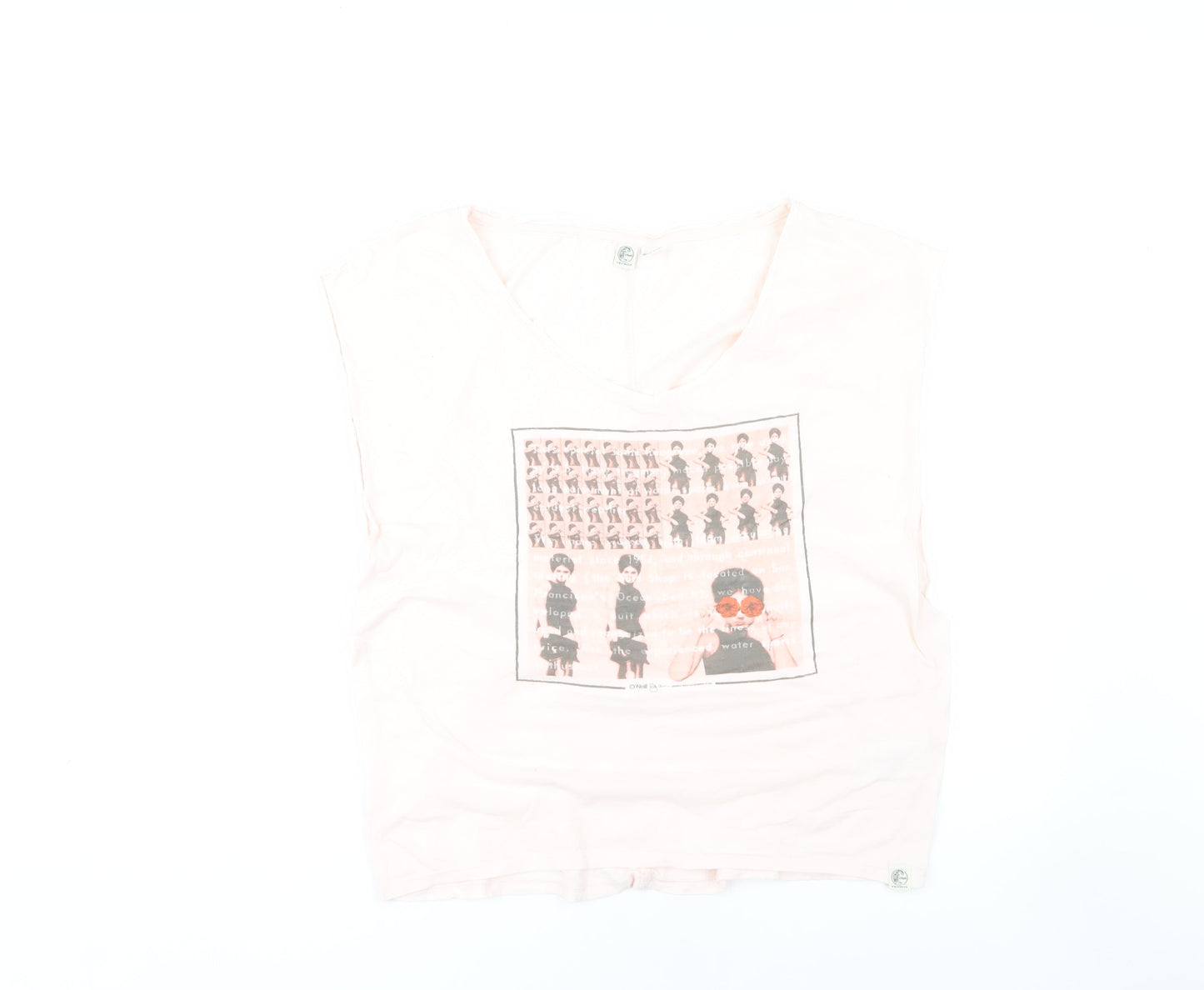 O'Neill Women's Pink Graphic T-Shirt V-Neck Size L