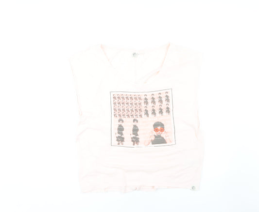 O'Neill Women's Pink Graphic T-Shirt V-Neck Size L
