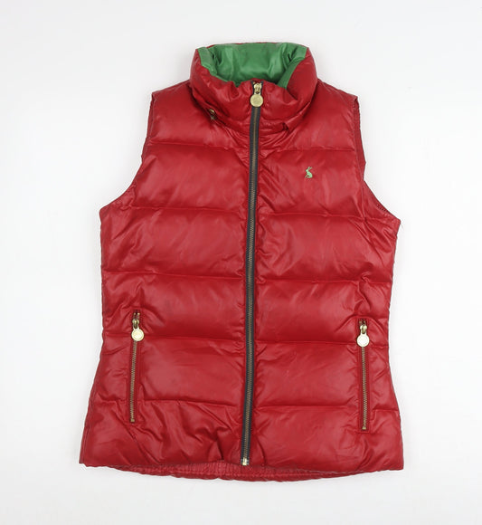 Joules Women's Red Waistcoat, Size 8, Lined, Zip Pockets