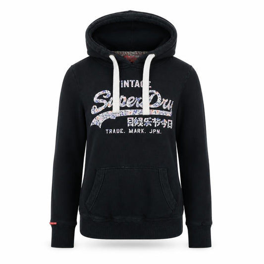 Womens UK XS Regular Superdry Black Pullover Hoodie