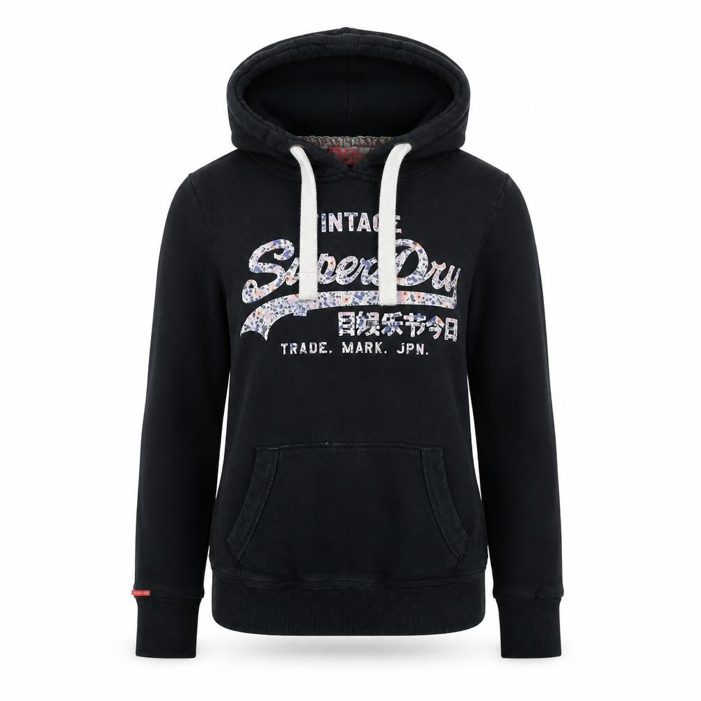 Womens UK XS Regular Superdry Black Pullover Hoodie