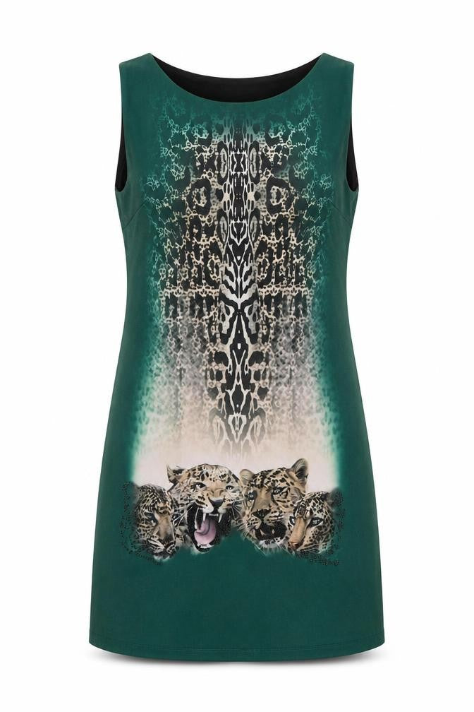 Boske Women's Green Animal Print Sleeveless Dress