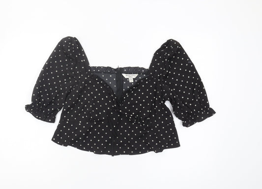 Brave Soul Women's Black Polka Dot Cropped Blouse - L