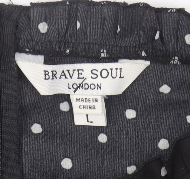 Brave Soul Women's Black Polka Dot Cropped Blouse - L