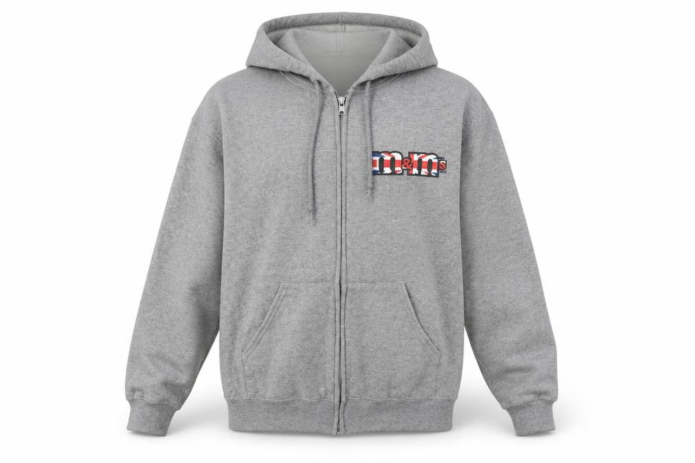 M&Ms Mens Grey Full Zip Hoodie with Logo, S