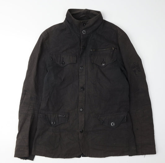 Firetrap Men's Black Jacket M Collared Button Cotton