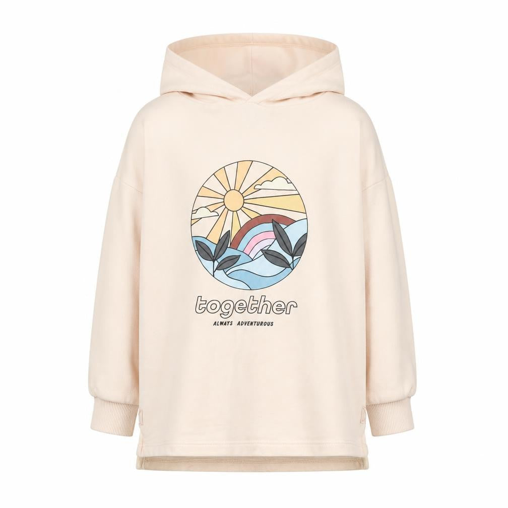 Front view of Next girls’ beige hoodie, graphic print, 5-6 years