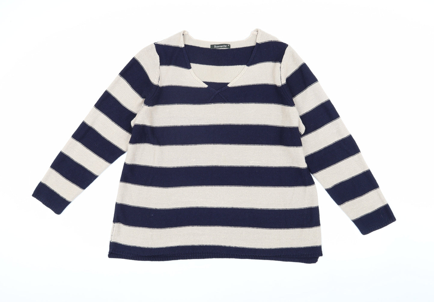 Bonmarché Women's Blue Striped Pullover Jumper M