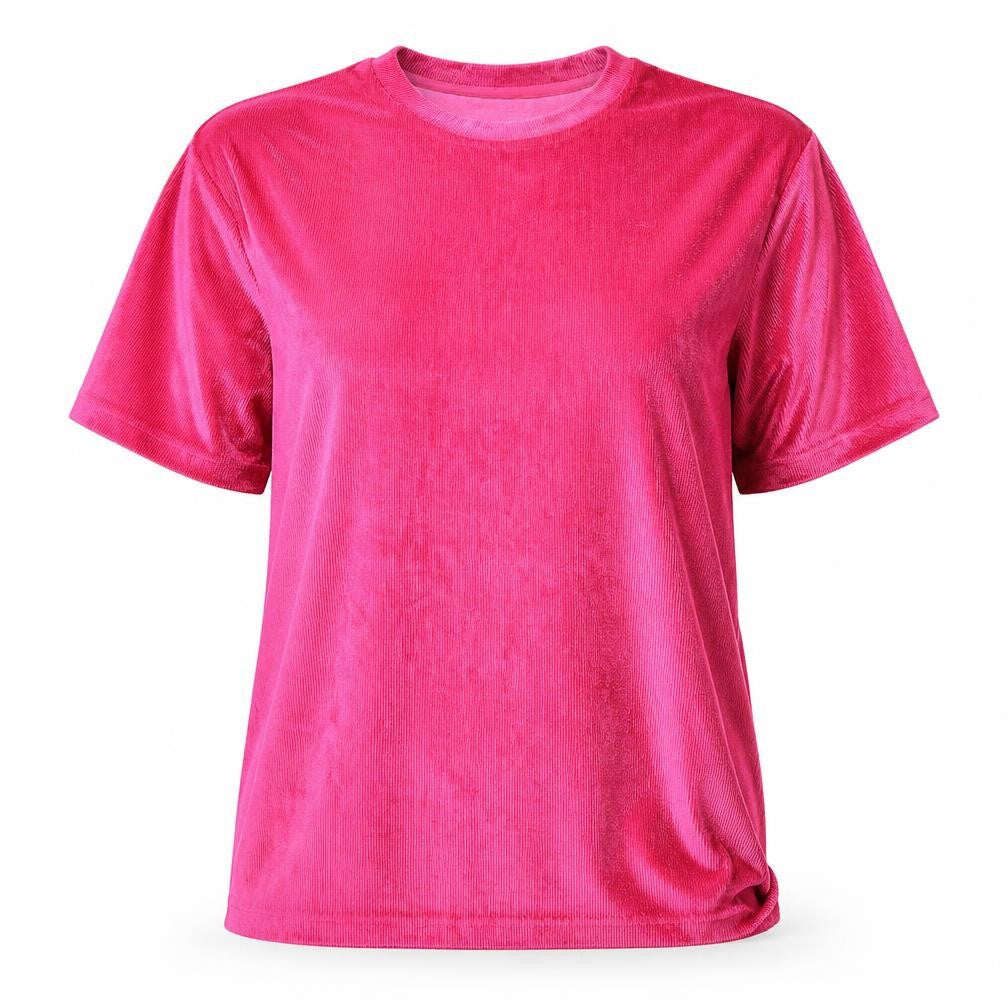 Front view of River Island Pink Velour T-Shirt M Short Sleeve Crew Neck
