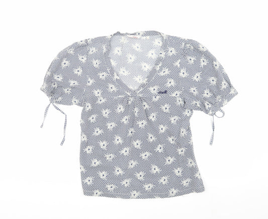 O'Neill Women's Blue Floral Cotton Blouse M Short Sleeve
