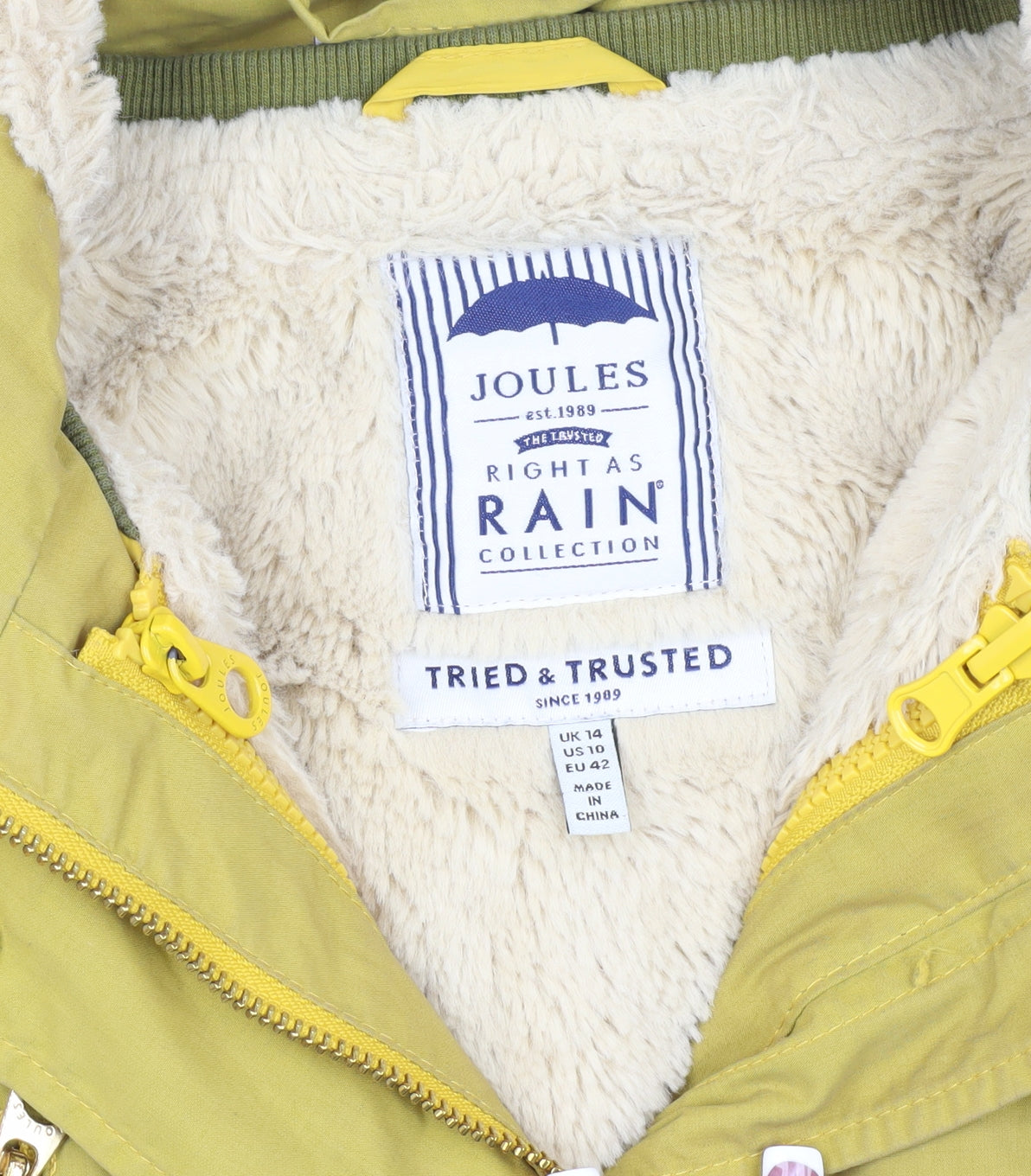 Joules Women's Parka Jacket Yellow Size 14