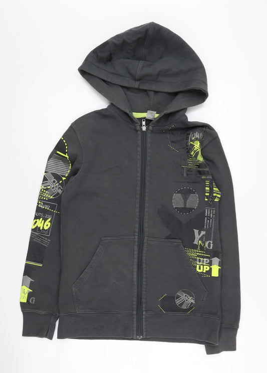 H&M Boys Black Graphic Full Zip Hoodie 12-14 Years