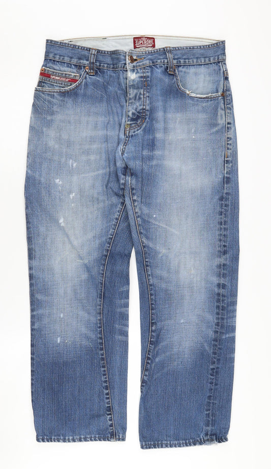 Superdry Men's Blue Distressed Denim Jeans Size 34