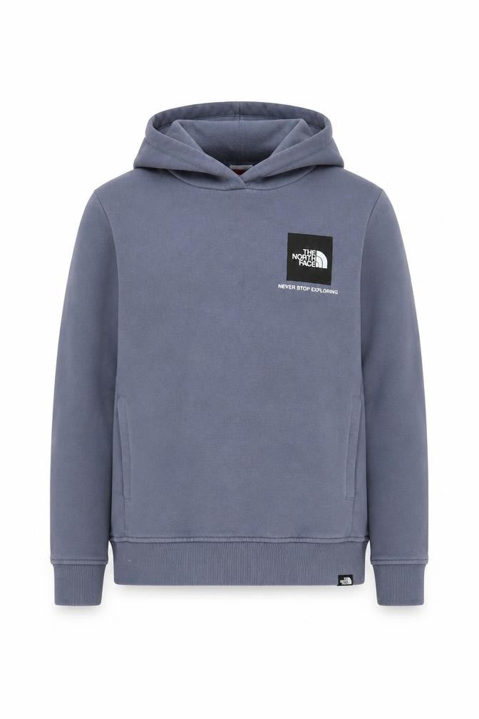 Front view of The North Face boys’ blue pullover hoodie m - comfy casual style
