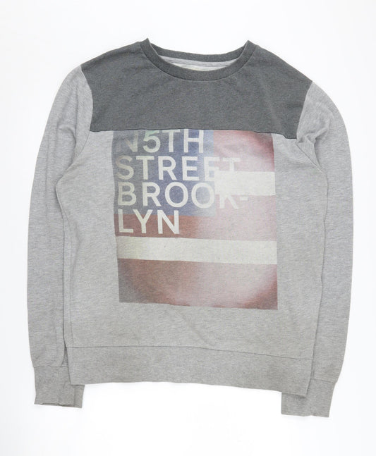 Jack & Jones Grey Graphic Men's XL Pullover Sweatshirt