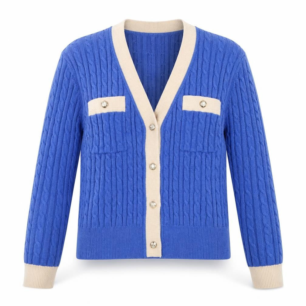 TIRAMISU Women's Blue Cable-Knit Cardigan S/M