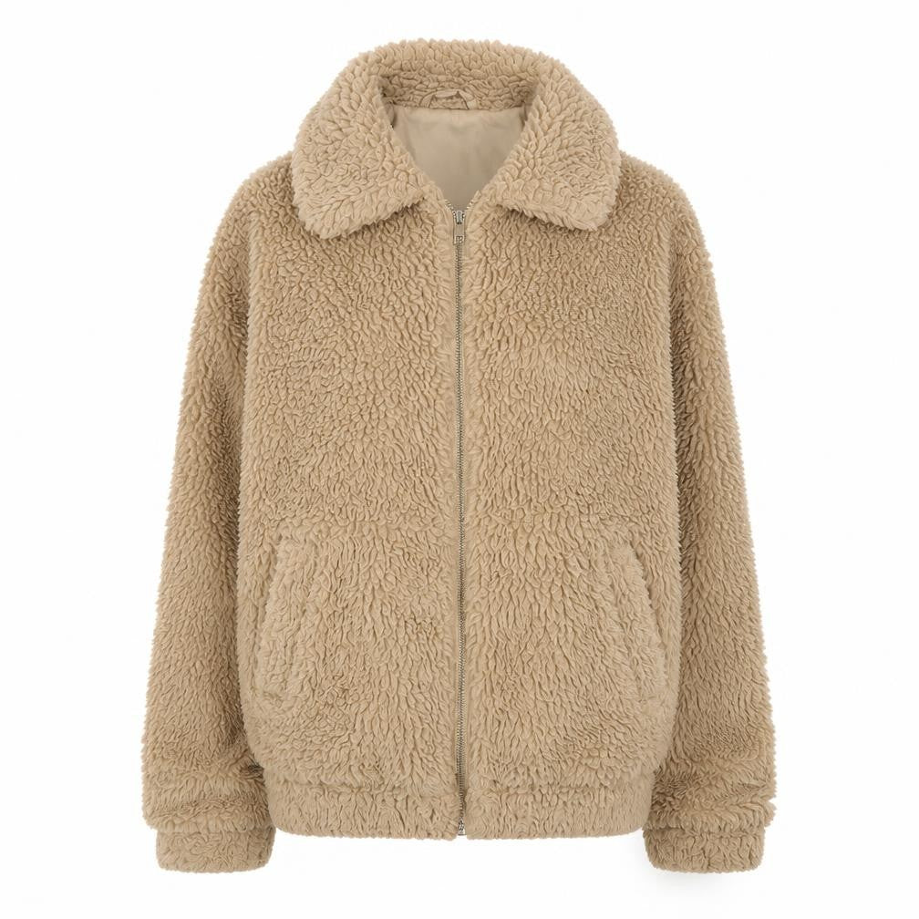 New Look Women's Beige Fleece Jacket UK 6 Casual Full Zip