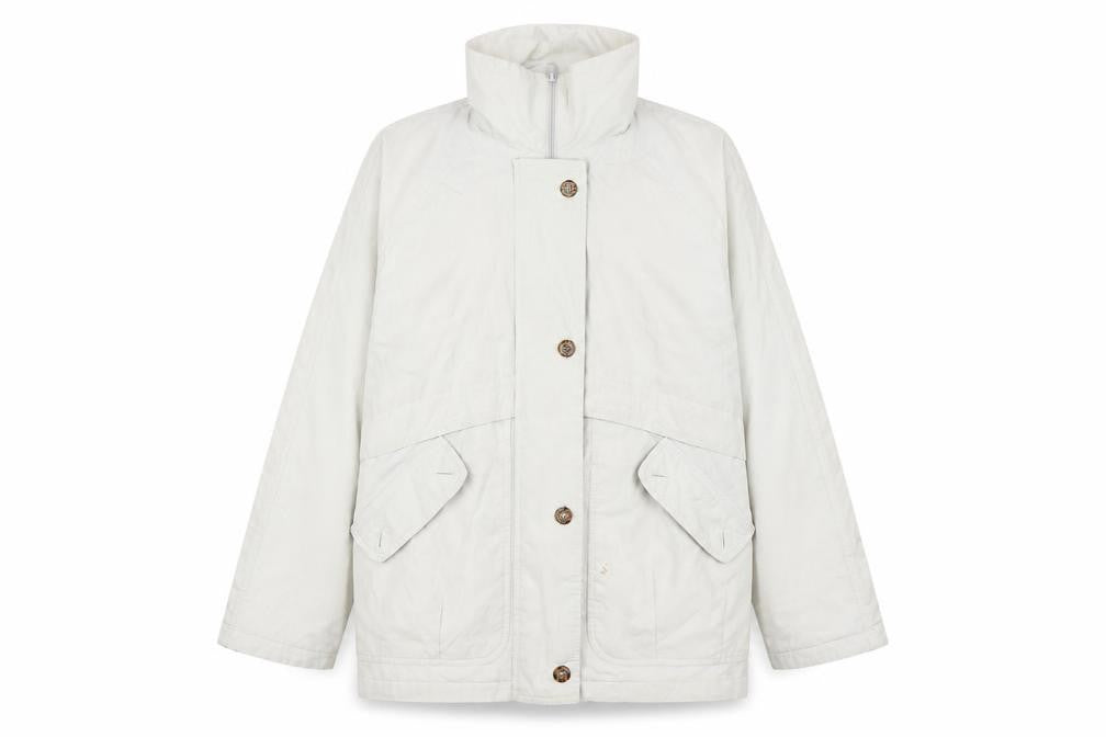 Front view of Nuage Women's White Mid-Length Jacket, size 10