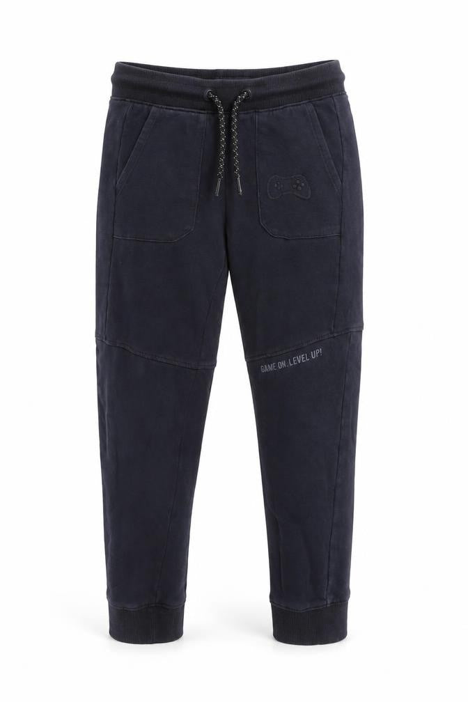 Front view of Mango boys’ black jogger trousers l cotton casual sports