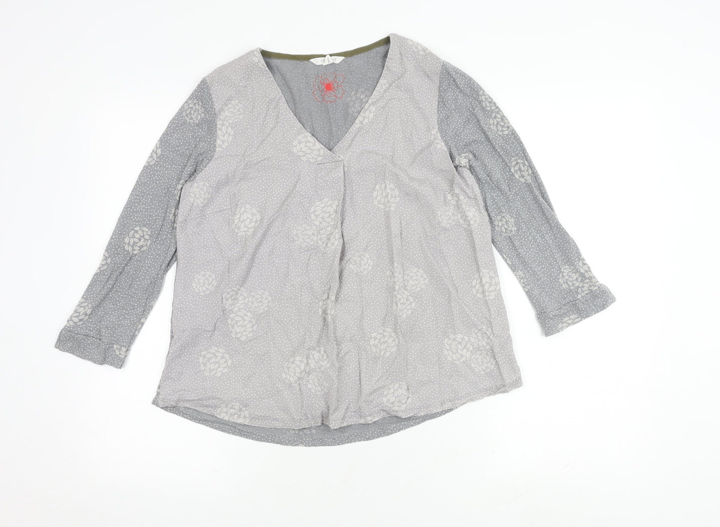 White Stuff Women's Grey V-Neck Floral Top Size 10